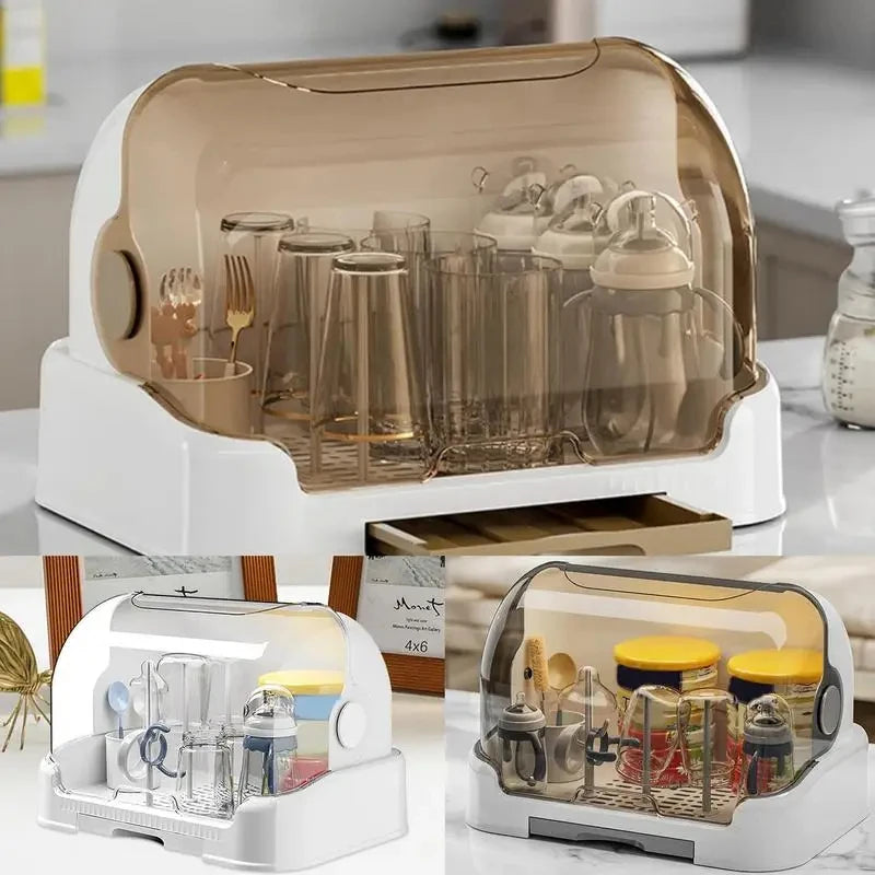 Portable Baby Bottle Drying Rack & Storage Box – Dustproof with Drip Tray