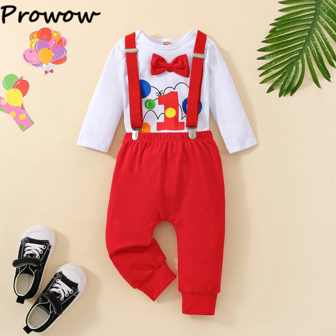 Baby Boy 1st Birthday Outfit – Balloon “1” Bodysuit & Suspender Shorts