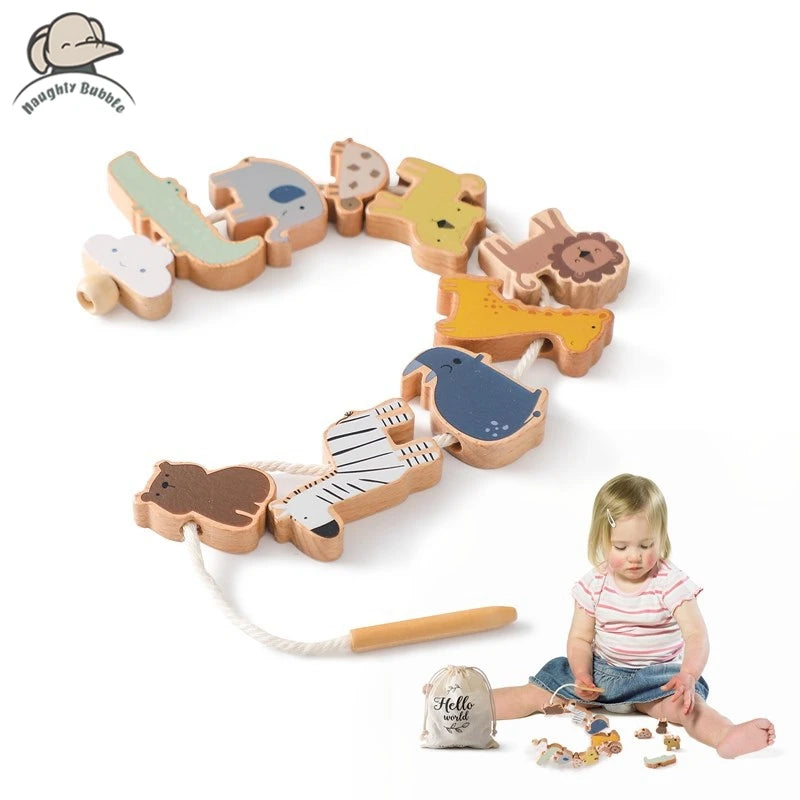 Baby Wooden Animal Threading Toy