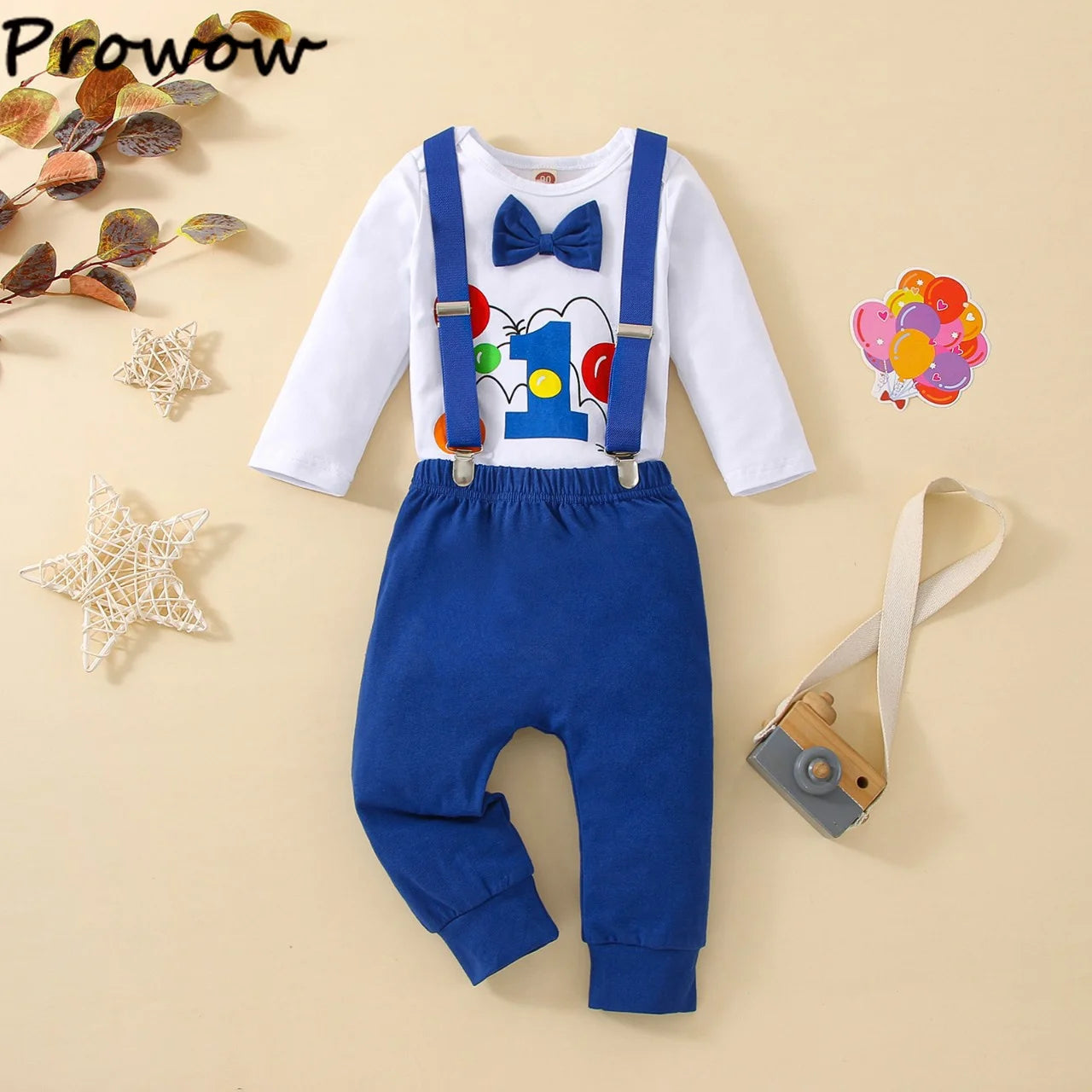Baby Boy 1st Birthday Outfit – Balloon “1” Bodysuit & Suspender Shorts
