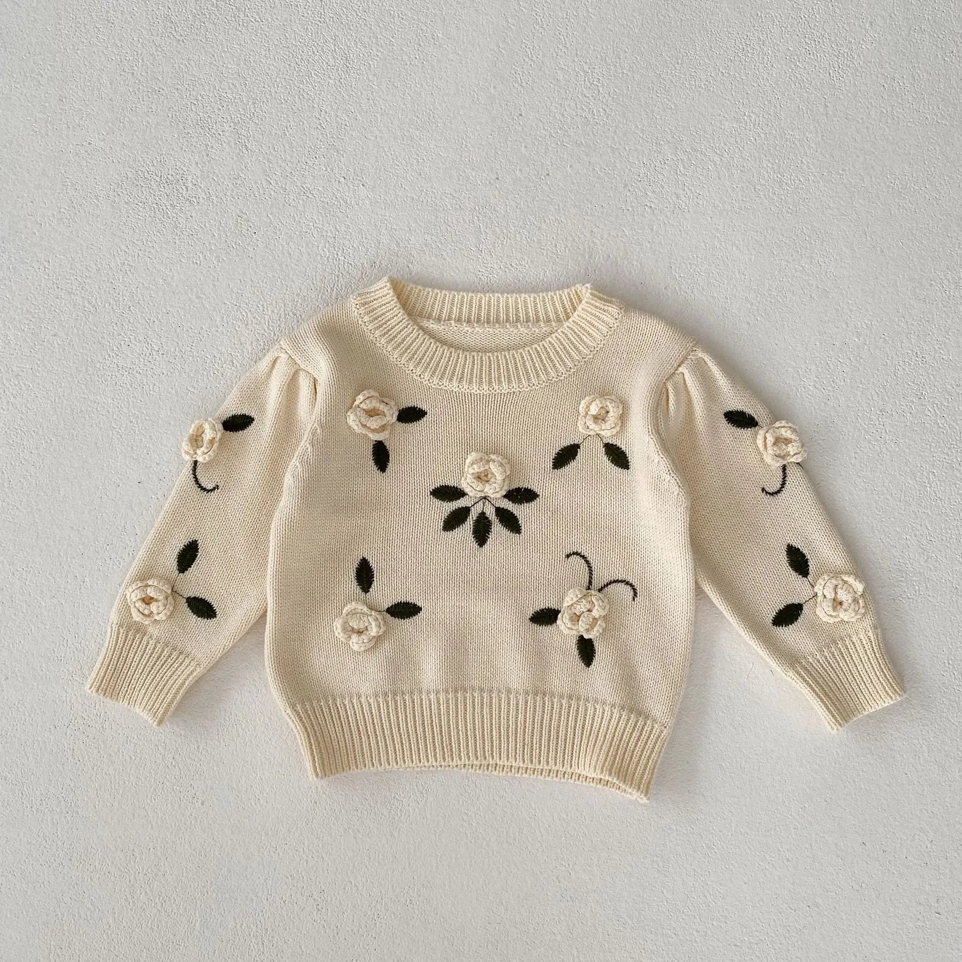 Autumn Baby Girl Knitted Sweater – Cotton Embroidered Pullover Top