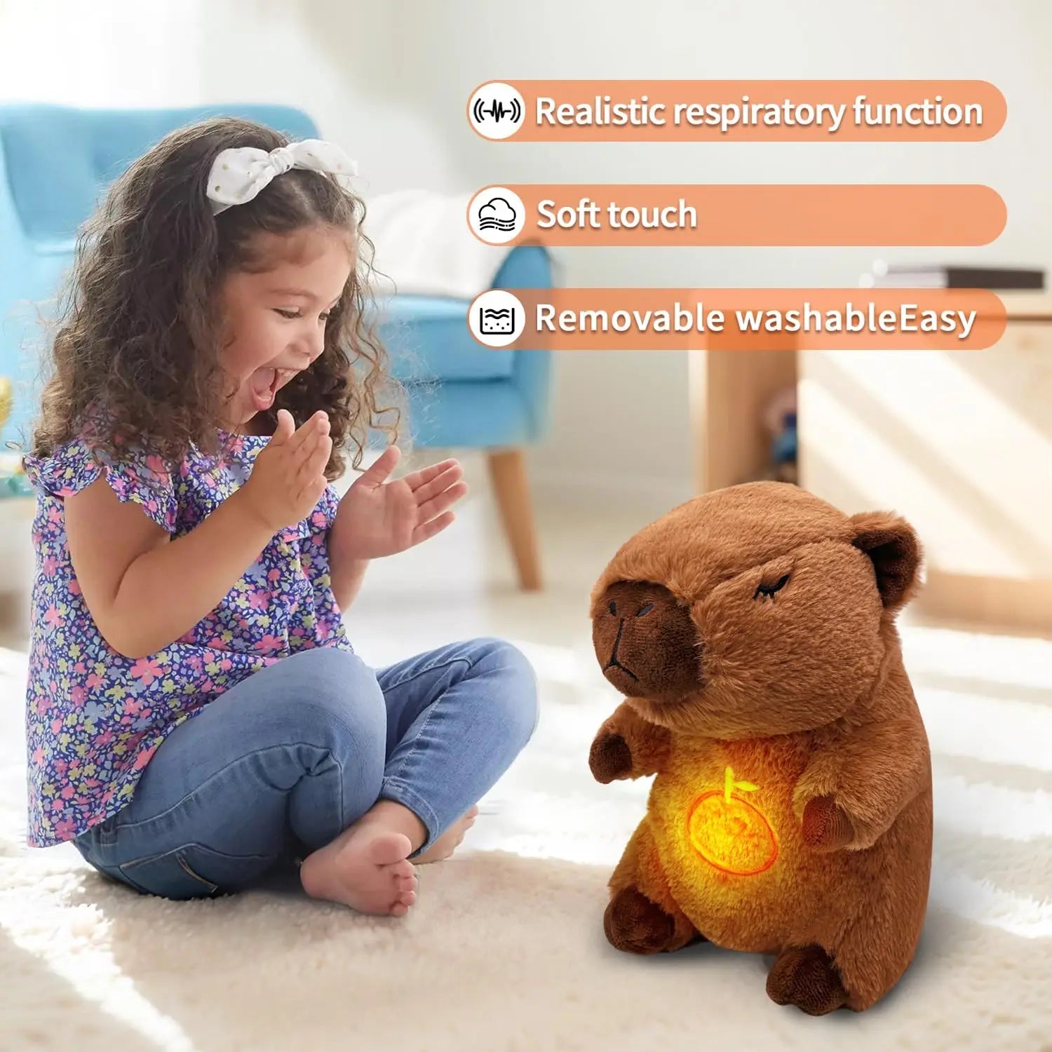 Breathing Capybara Plush Toy with Sound & Light
