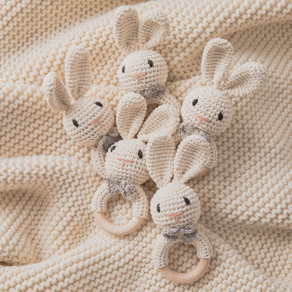Baby Crochet Wooden Rabbit Rattle Toy
