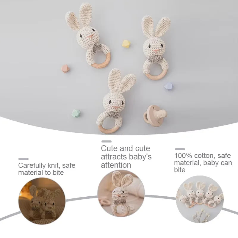 Baby Crochet Wooden Rabbit Rattle Toy