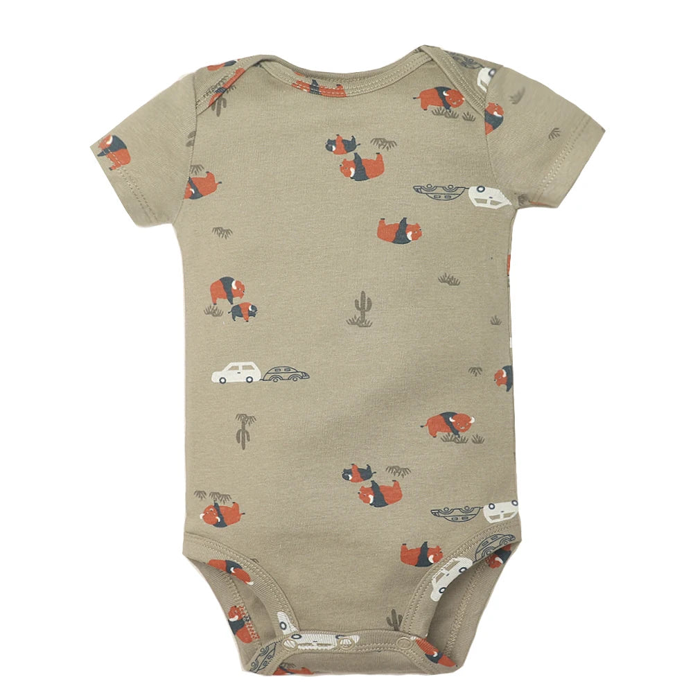 5PCS Baby Bodysuit Set – 100% Cotton Short Sleeve Jumpsuits (6–24M)