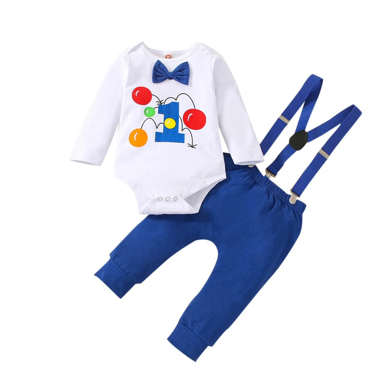 Baby Boy 1st Birthday Outfit – Balloon “1” Bodysuit & Suspender Shorts
