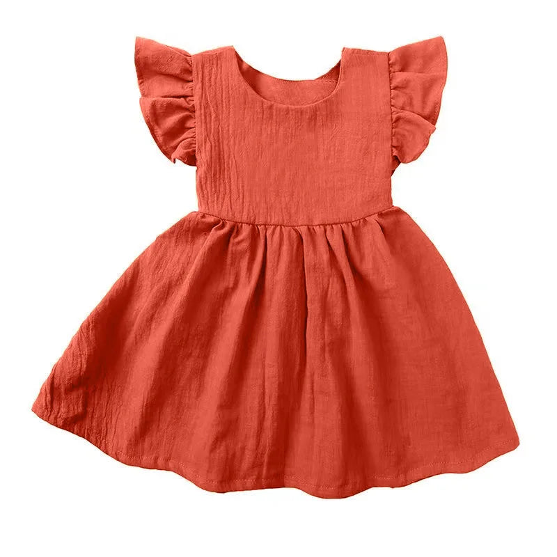 Summer Baby Girl Cotton Linen Princess Dress – Flying Sleeve