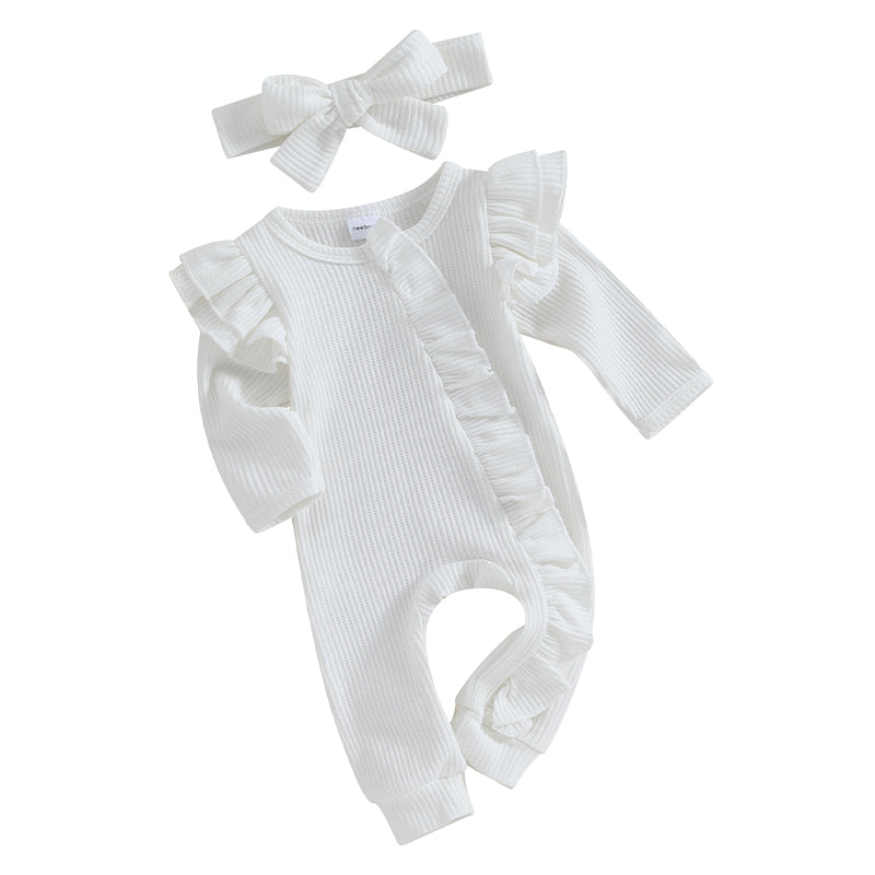 Baby Girl Autumn Jumpsuit – Bow Headband Set