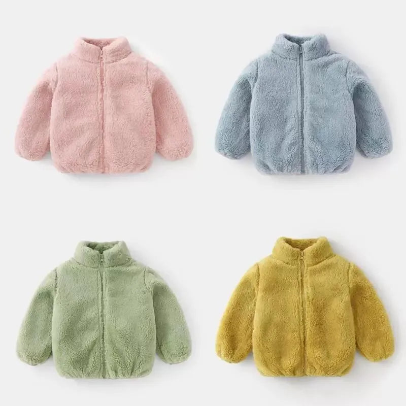 Children’s Plush Coat – Solid Color Warm Jacket for Toddlers & Kids