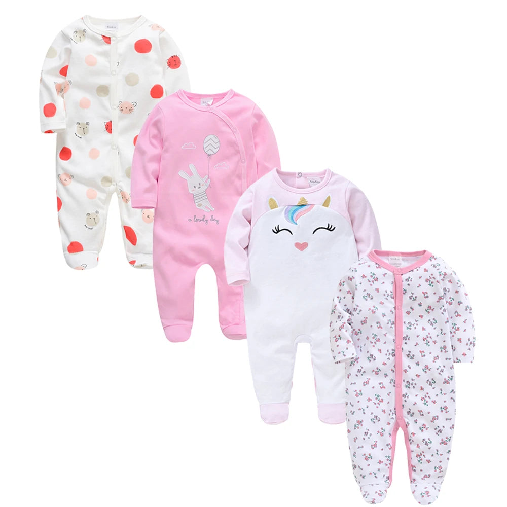 3/4PCS Baby Cotton Rompers Long Sleeve 0-12M