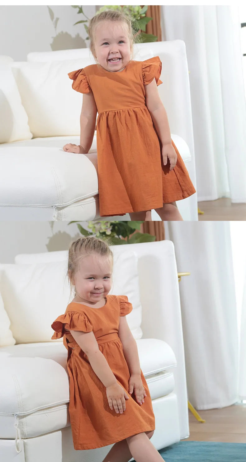 Summer Baby Girl Cotton Linen Princess Dress – Flying Sleeve