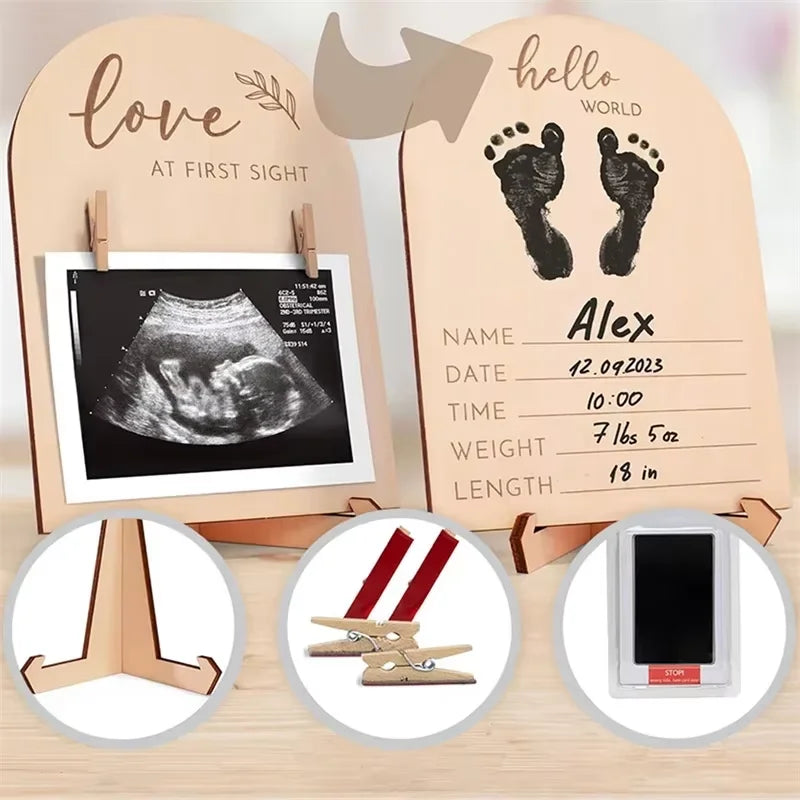 Wooden Double-Sided Photo Frame – Pregnancy & Newborn Gift